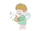 Little angel plays the harp on a white background. Royalty Free Stock Photo